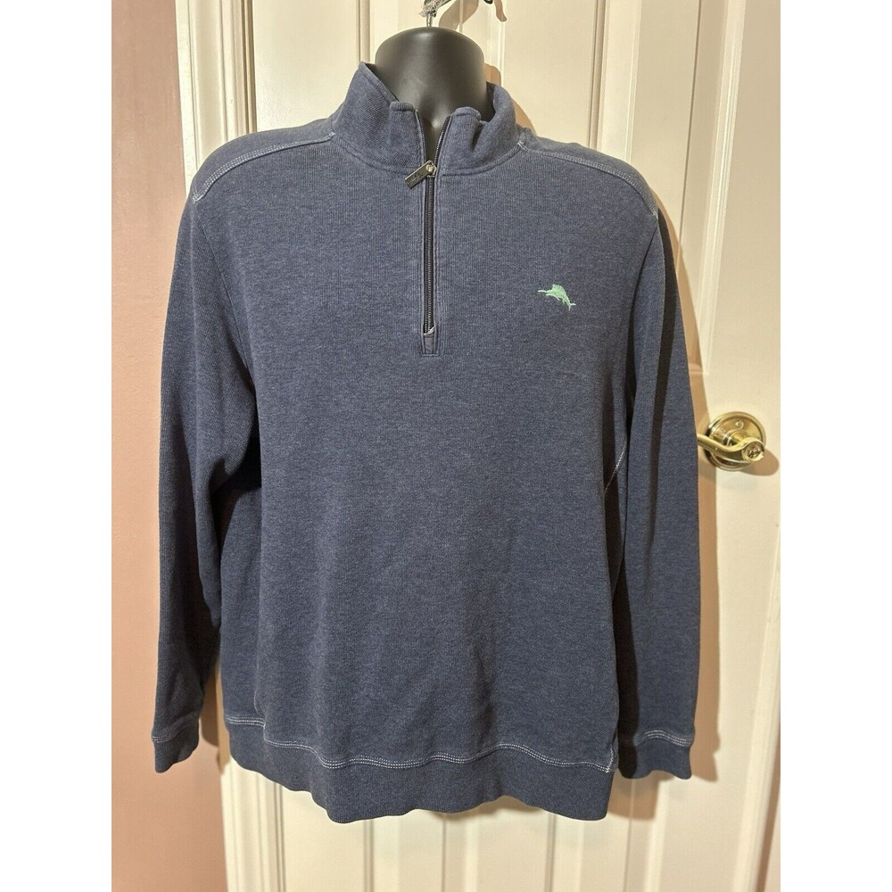 Tommy Bahama 1/4 Zip Pullover Mens Large Embroidered Logo Blue Long Sleeve